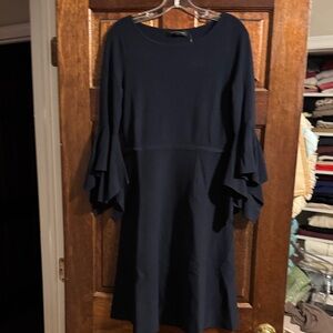 Elegant Navy Blue Ruffle Sleeve Dress
